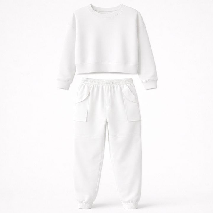 Jade Collins | Crop Sweatshirt & Cargo Jogger Set For Women
