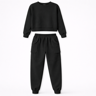 Jade Collins | Crop Sweatshirt & Cargo Jogger Set For Women