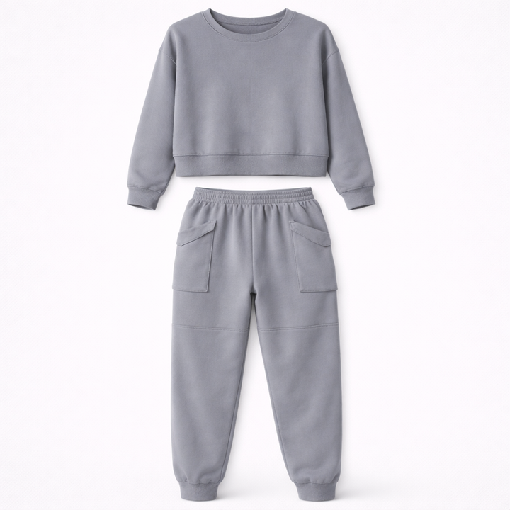 Jade Collins | Crop Sweatshirt & Cargo Jogger Set For Women