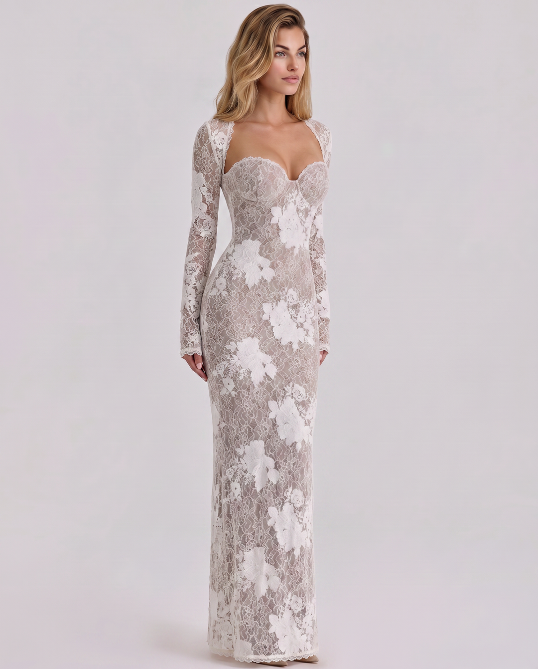 Isabelle Crawford | Lace Maxi Dress with Long Sleeves For Women