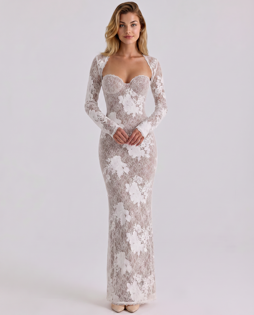 Isabelle Crawford | Lace Maxi Dress with Long Sleeves For Women