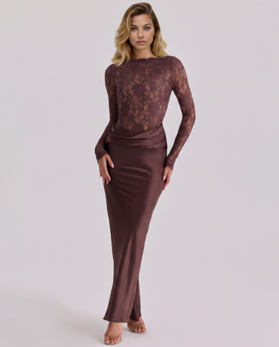 Elise Bramwell | Lace Bodice Satin Maxi Dress For Women
