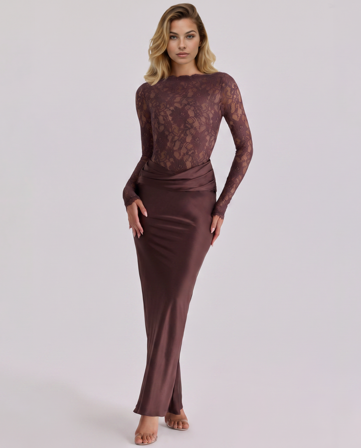 Elise Bramwell | Lace Bodice Satin Maxi Dress For Women