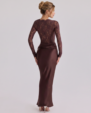 Elise Bramwell | Lace Bodice Satin Maxi Dress For Women