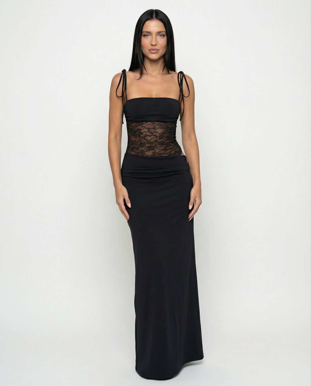 Harriet Collins | Lace Panel Tie-Shoulder Maxi Dress For Women