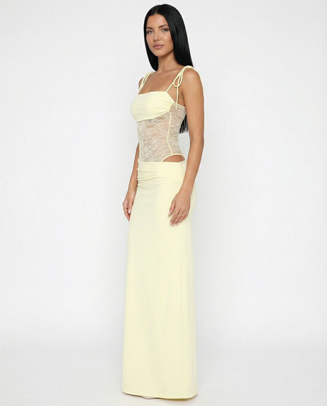 Harriet Collins | Lace Panel Tie-Shoulder Maxi Dress For Women