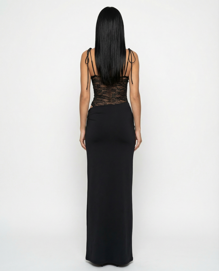 Harriet Collins | Lace Panel Tie-Shoulder Maxi Dress For Women