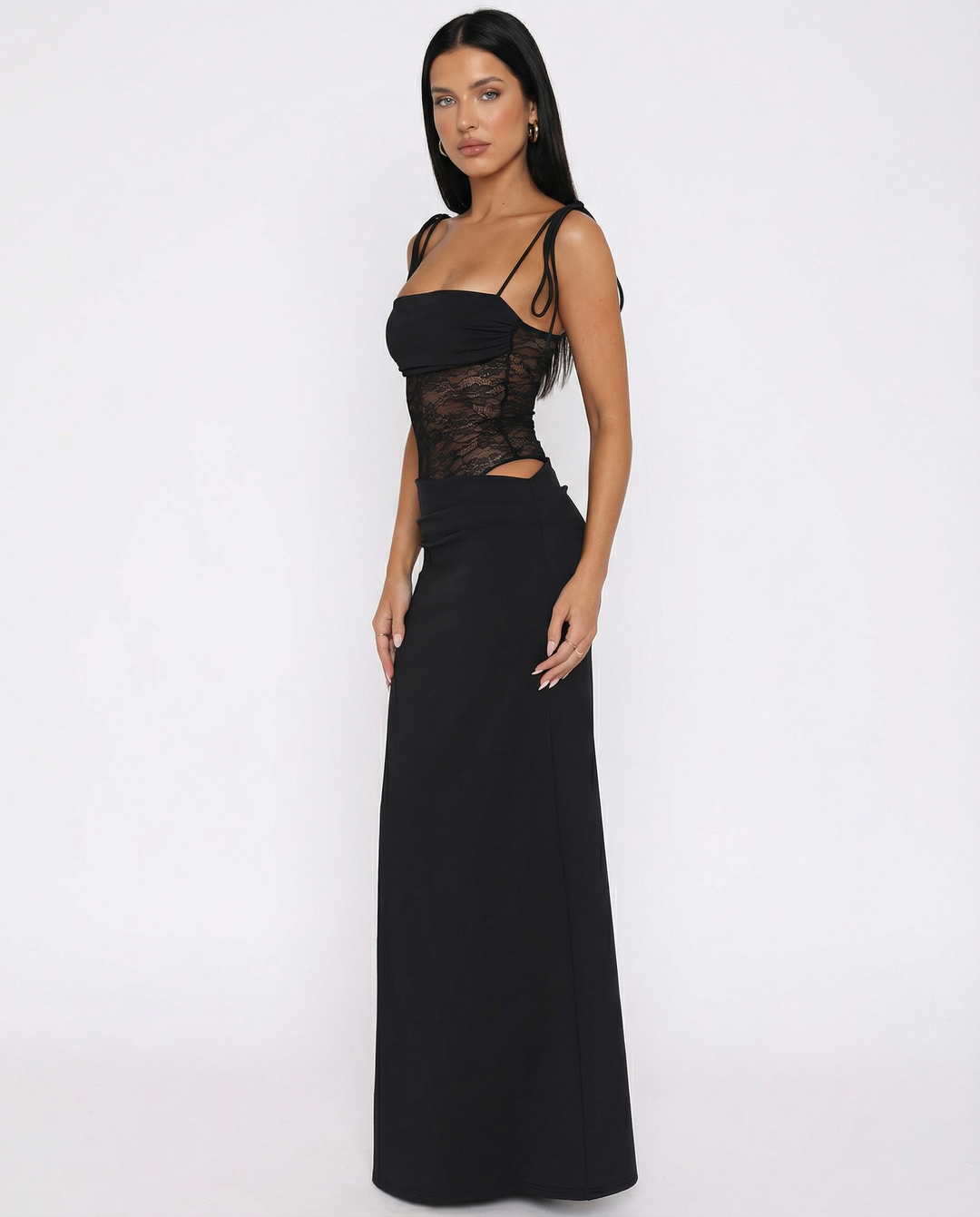 Harriet Collins | Lace Panel Tie-Shoulder Maxi Dress For Women