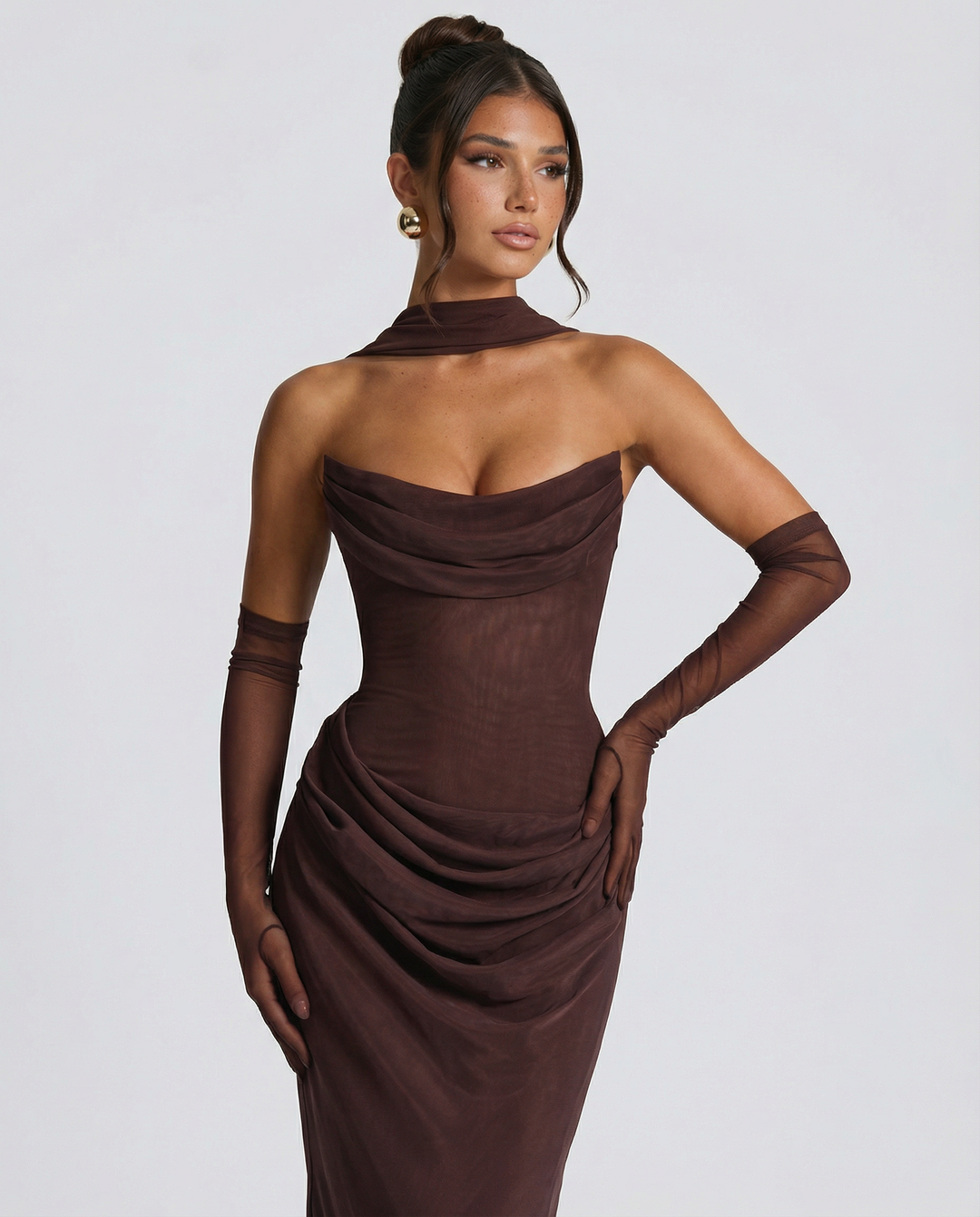 Serena Bellucci | Sheer Mesh Evening Maxi Dress For Women