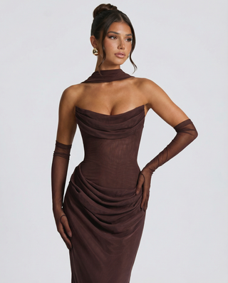 Serena Bellucci | Sheer Mesh Evening Maxi Dress For Women