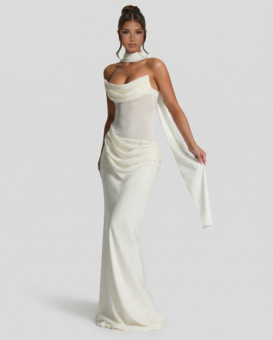 Serena Bellucci | Sheer Mesh Evening Maxi Dress For Women