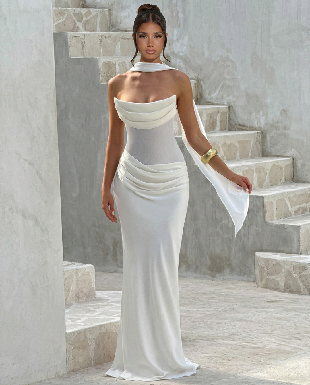 Serena Bellucci | Sheer Mesh Evening Maxi Dress For Women