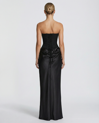 Vivienne Moretti | Black Satin Corset Maxi Dress For Women