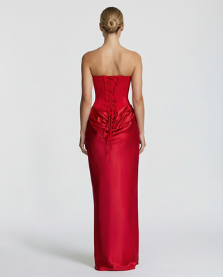 Vivienne Moretti | Black Satin Corset Maxi Dress For Women