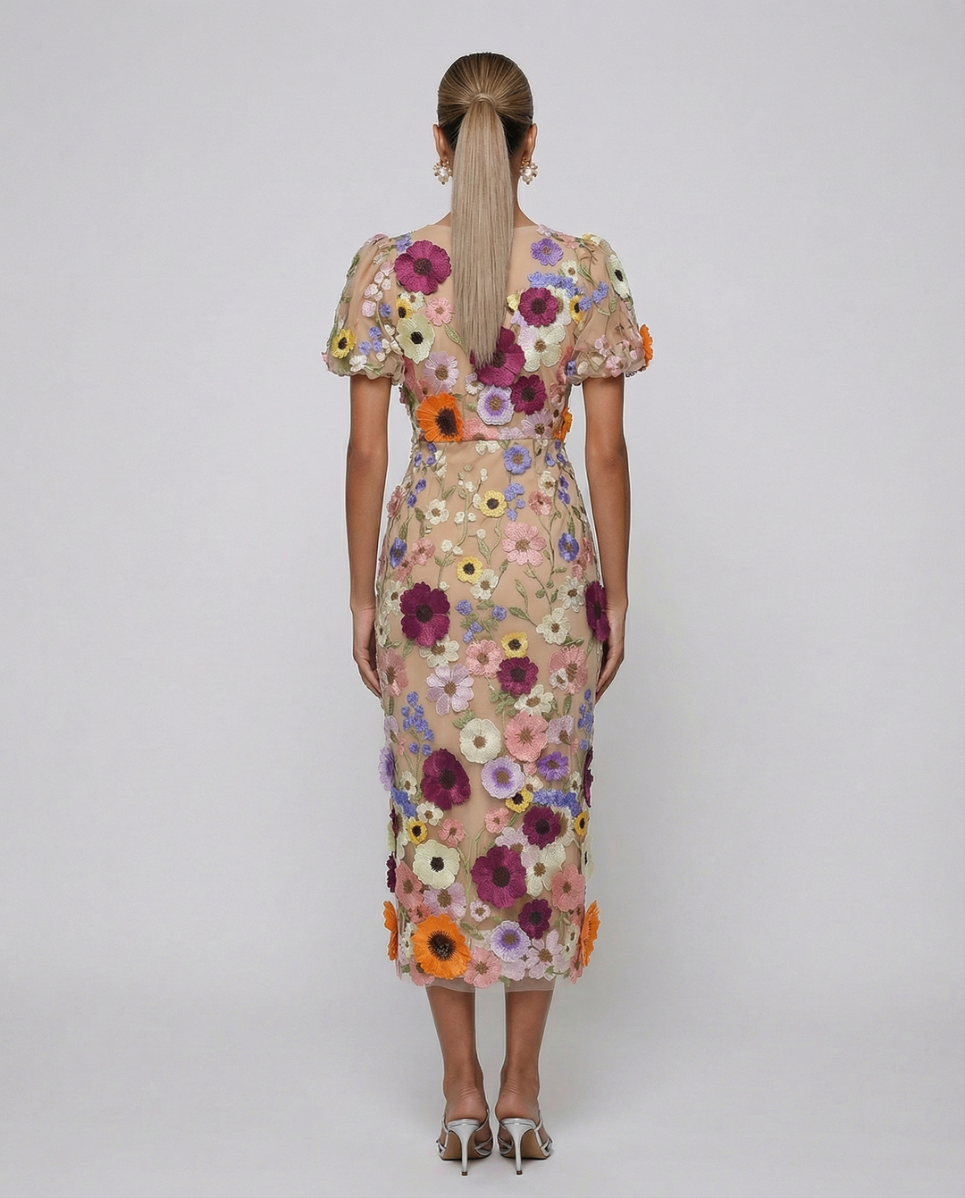 Amelia Thornton | V Neck Floral Embroidered Midi Dress For Women