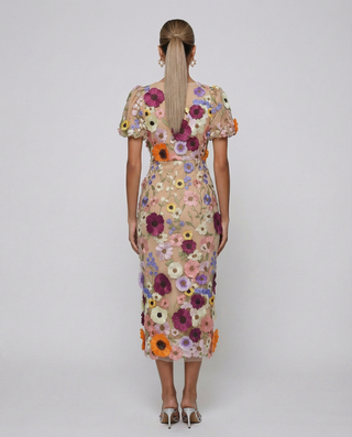 Amelia Thornton | V Neck Floral Embroidered Midi Dress For Women