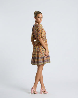 Brooke Flemming | V-Neck Flared Sleeve Paisley Mini Dress For Women
