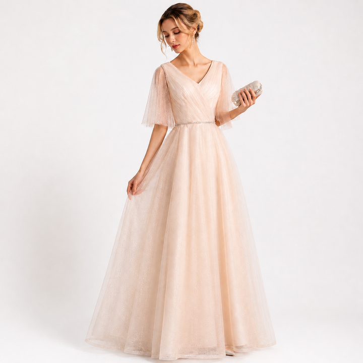 Phoebe Alderton | Glitter Tulle Maxi Evening Dress For Women