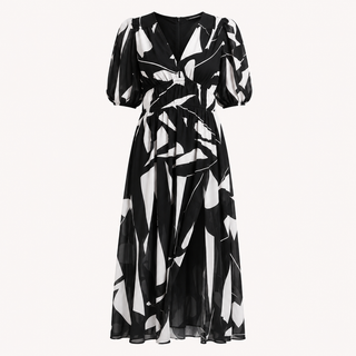 Phoebe Harrison | V-Neck Puff Sleeve Pleated Midi Dress For Women