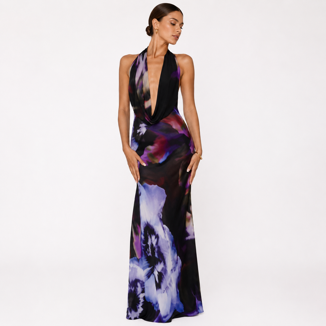 Phoebe Langley | Plunging Halter Maxi Dress For Women