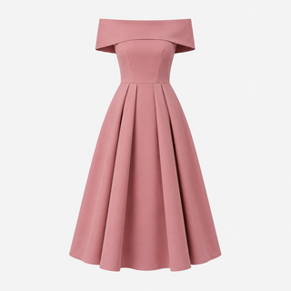 Phoebe Walker | Off-Shoulder Tea Length Satin Dress For Women