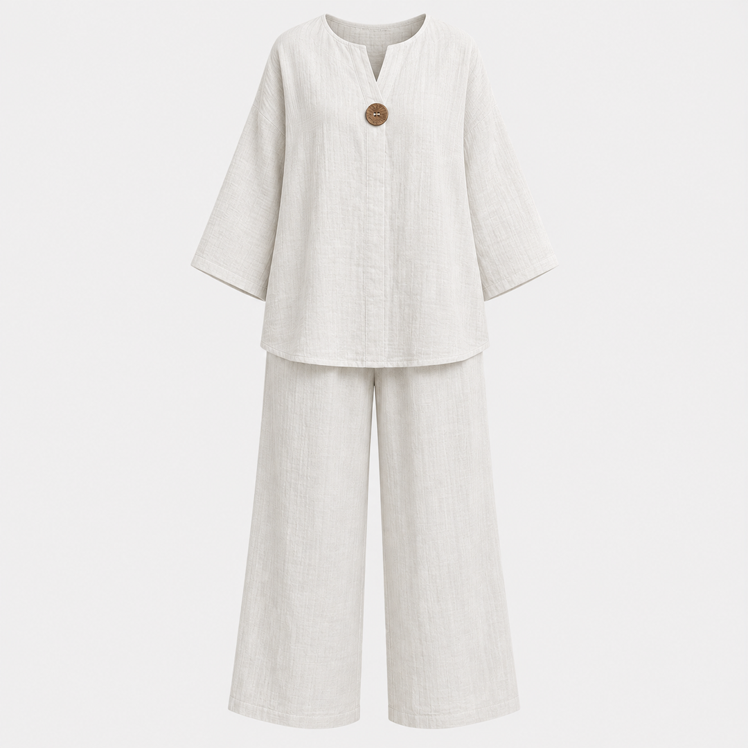Phoebe Collins | Linen Tunic & Wide Leg Palazzo Pants Set For Women