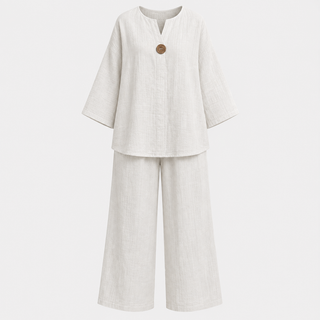 Phoebe Collins | Linen Tunic & Wide Leg Palazzo Pants Set For Women