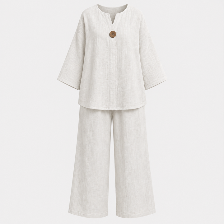 Phoebe Collins | Linen Tunic & Wide Leg Palazzo Pants Set For Women