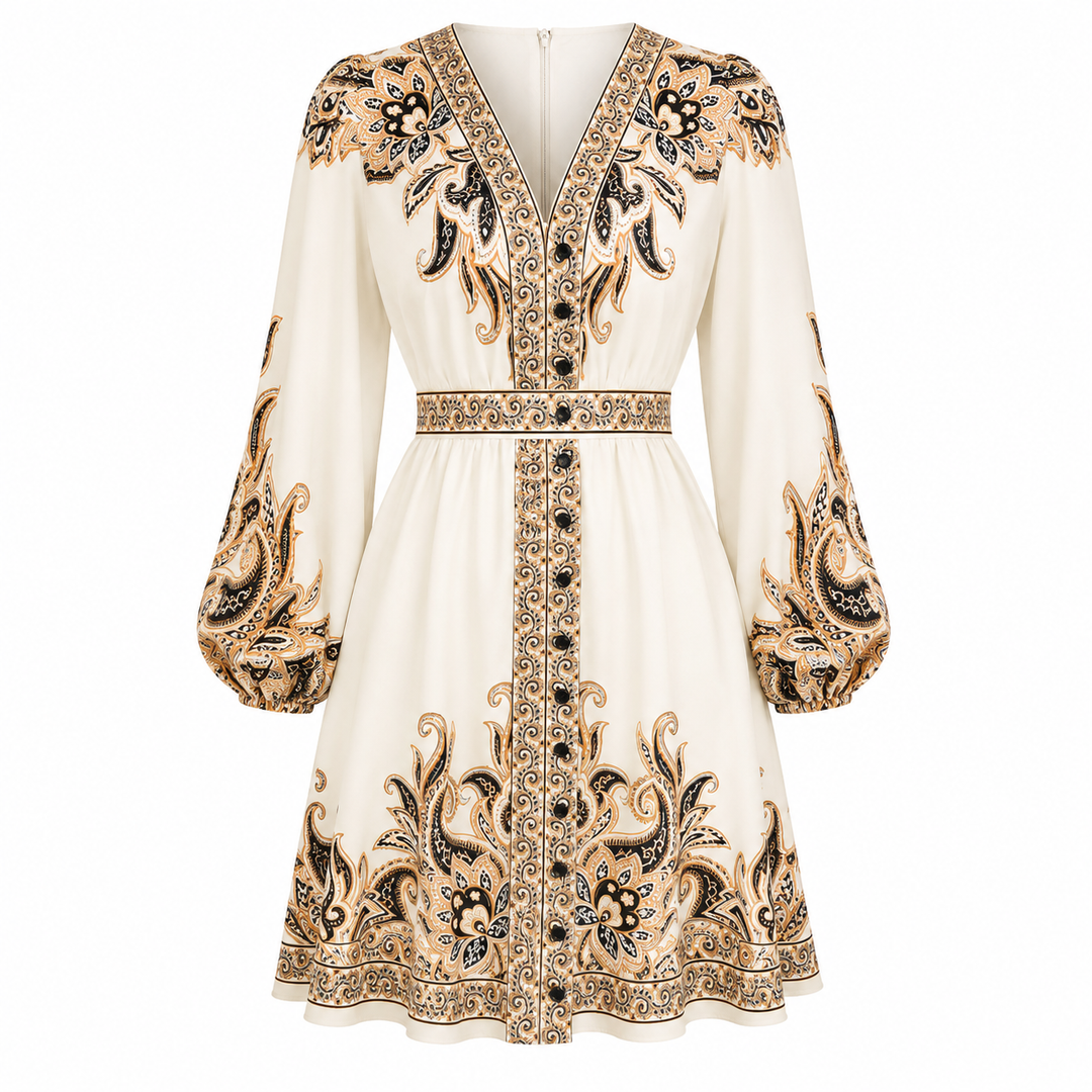Poppy Sinclair | Paisley Print V-Neck Midi Dress For Women