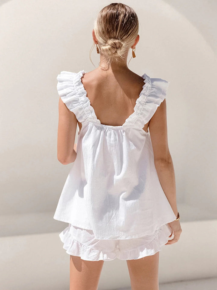 Sienna Holloway | Ruffle Linen Blend Shorts Set For Women