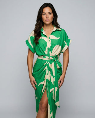 Brooke Callaway | Belted Short Sleeve Midi Shirt Dress For Women