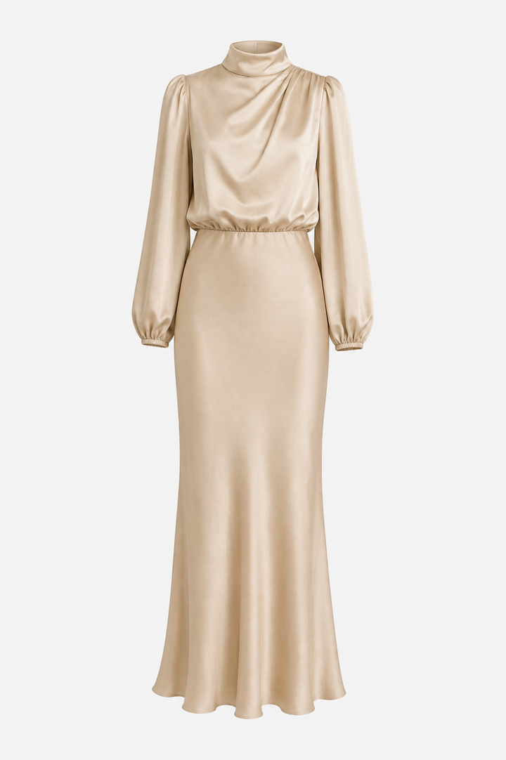 Ruby Anderson | Satin High-Neck Midi Dress For Women