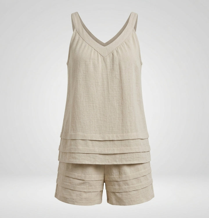 Ruby Clarke | Linen V-Neck Tank & Shorts Set For Women