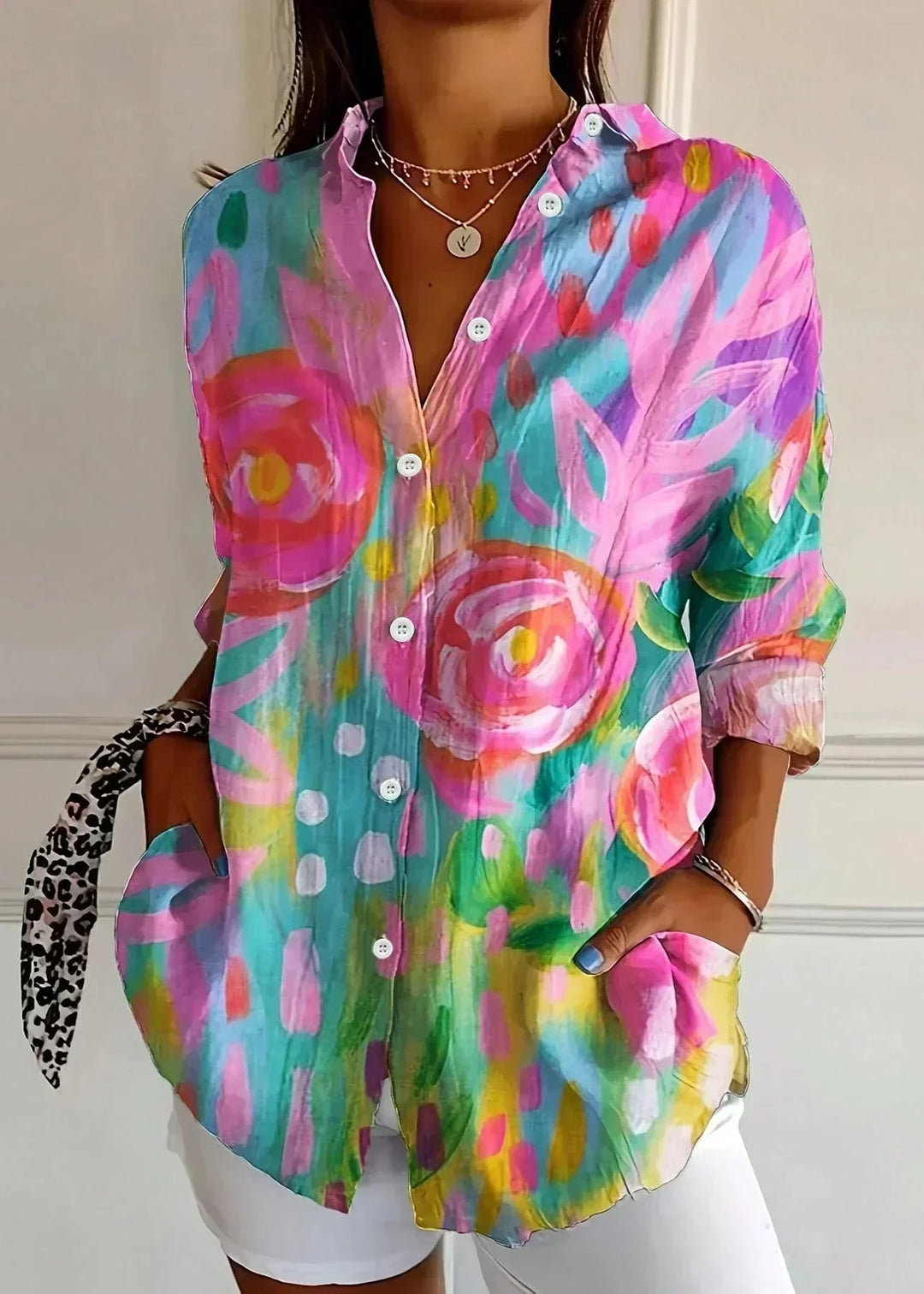 Charlotte King | Vibrant Floral Print Cotton Blouse For Women