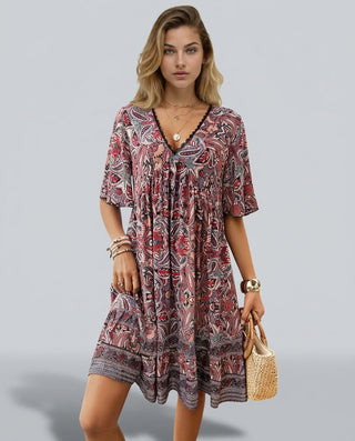 Brooke Flemming | V-Neck Flared Sleeve Paisley Mini Dress For Women