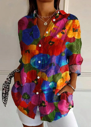 Charlotte King | Vibrant Floral Print Cotton Blouse For Women