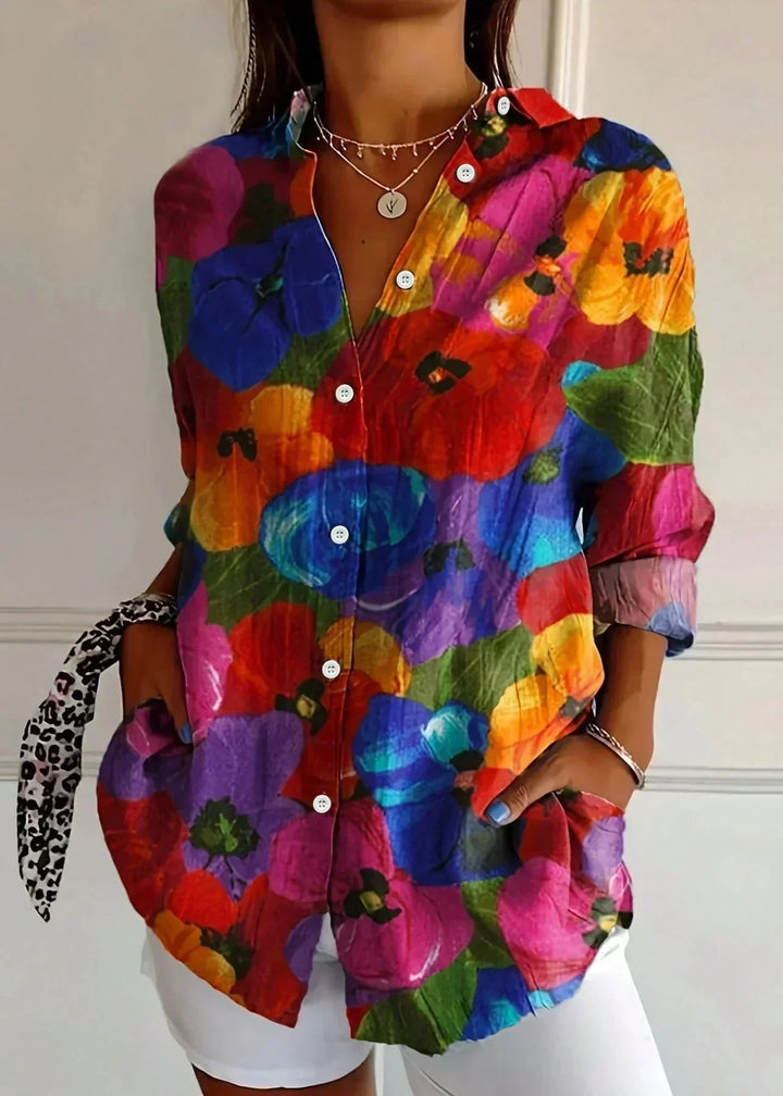 Charlotte King | Vibrant Floral Print Cotton Blouse For Women
