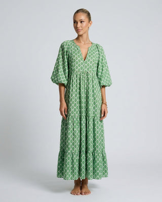 Mia Harrington | V-Neck Balloon Sleeve Tiered Maxi Dress For Women