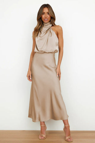 Isla Crompton | Satin Halter Midi Dress For Women