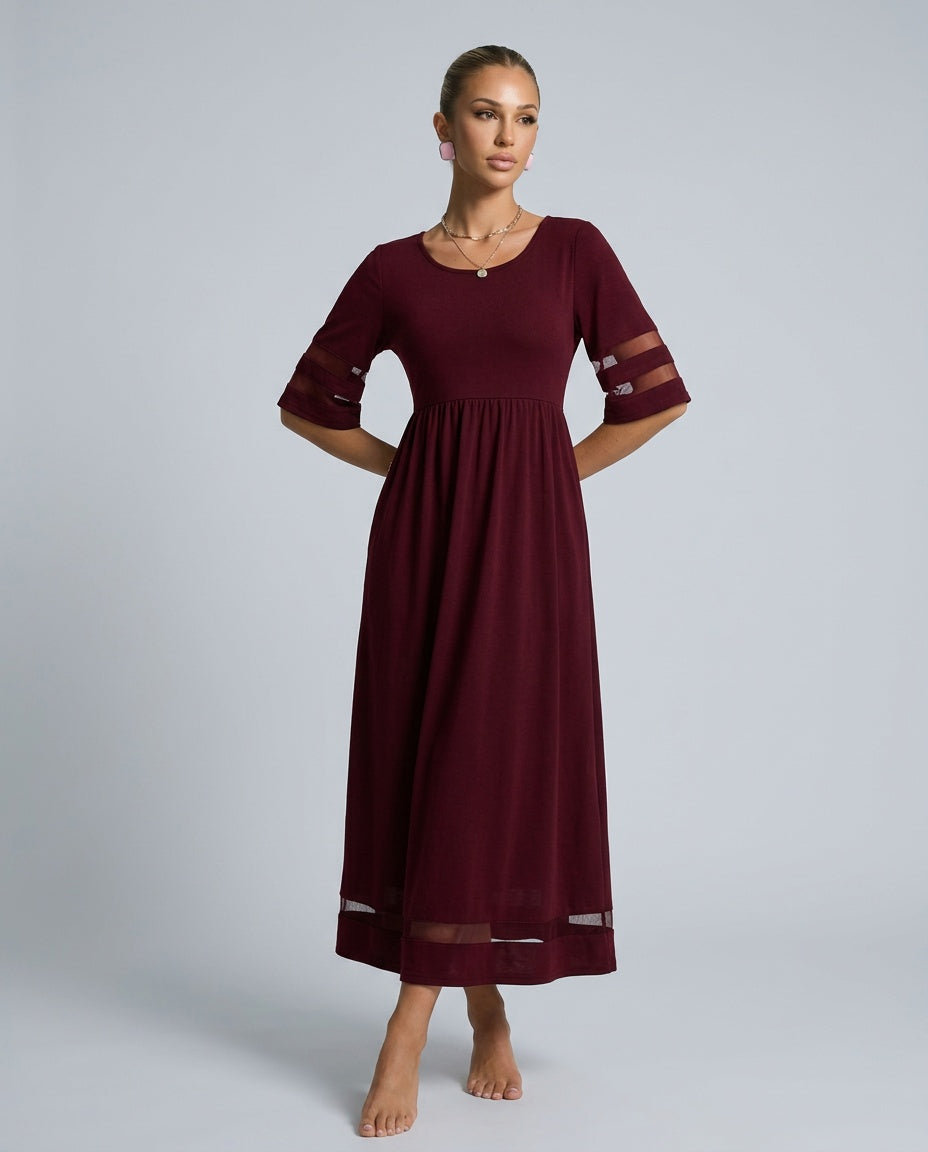 Zoe Pemberton | Black Mesh Stripe Midi Dress For Women