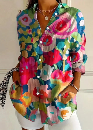 Charlotte King | Vibrant Floral Print Cotton Blouse For Women