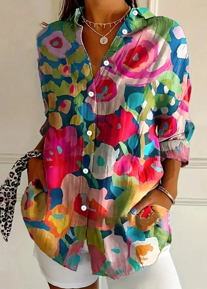 Charlotte King | Vibrant Floral Print Cotton Blouse For Women