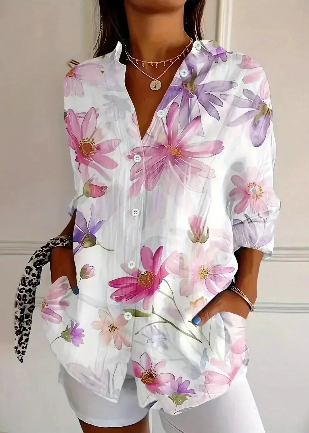 Charlotte King | Vibrant Floral Print Cotton Blouse For Women