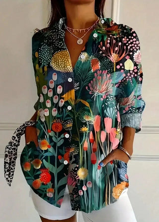 Charlotte King | Vibrant Floral Print Cotton Blouse For Women