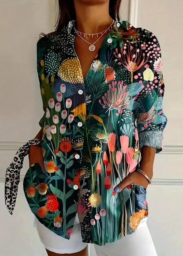 Charlotte King | Vibrant Floral Print Cotton Blouse For Women