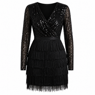 Scarlett Henning | Sequin & Fringe Long Sleeve Mini Dress For Women