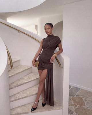 Phoebe Stirling | High Neck Asymmetric Mini Dress For Women