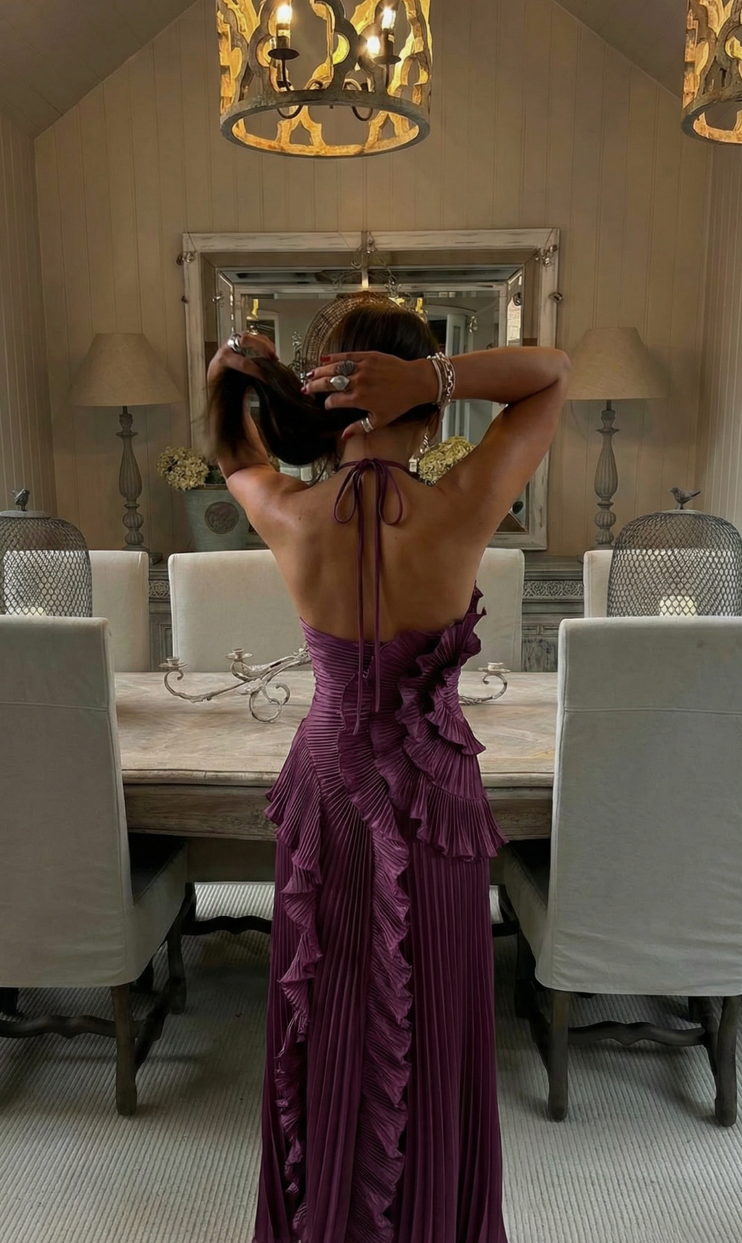 Grace Holloway | Pleated Ruffle Halter Maxi Dress For Women