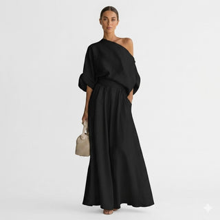 Sophia Reynolds | One Shoulder Linen Maxi Set For Women