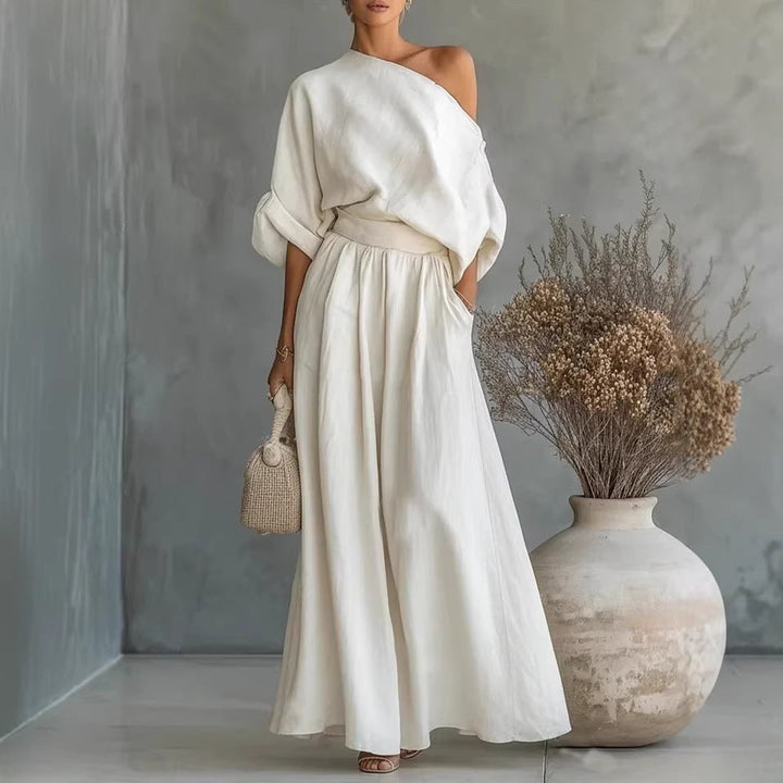 Sophia Reynolds | One Shoulder Linen Maxi Set For Women